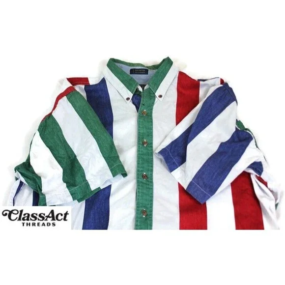 Chaps Ralph Lauren Mens Button Down Shirt White Multi Striped Short Sleeve L - Picture 2 of 9